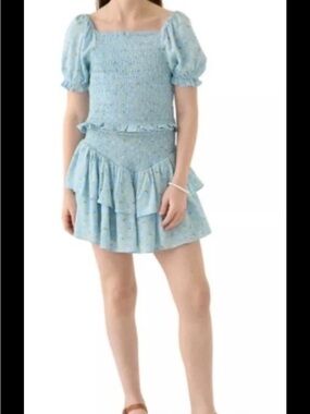 CeCe Girls Blue Printed Smock Top Size Large (Matching Skirt Available Sep)